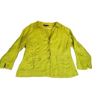 Jones New York Collection Woman Button Jacket Shirt Sz 16W 100% Linen Jaquard